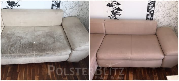 Vorher-Nachher Bild Sofa Couch gereinigt