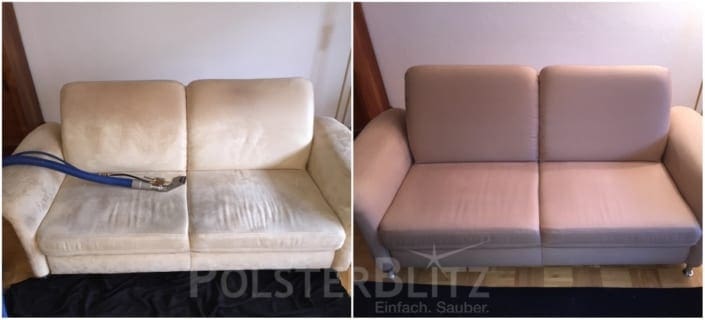 Vorher-Nachher Bild Sofa gereinigt